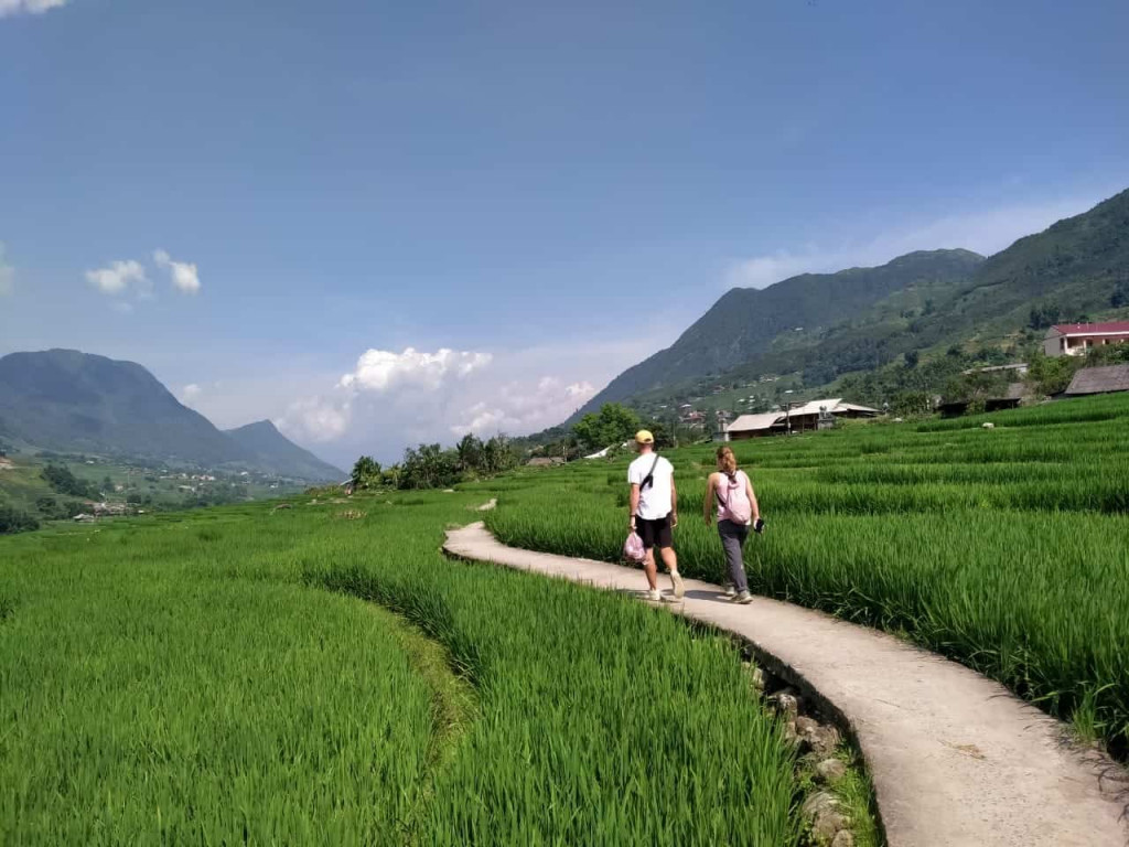 Rice terraces and mountain scenery in Sapa, Vietnam.