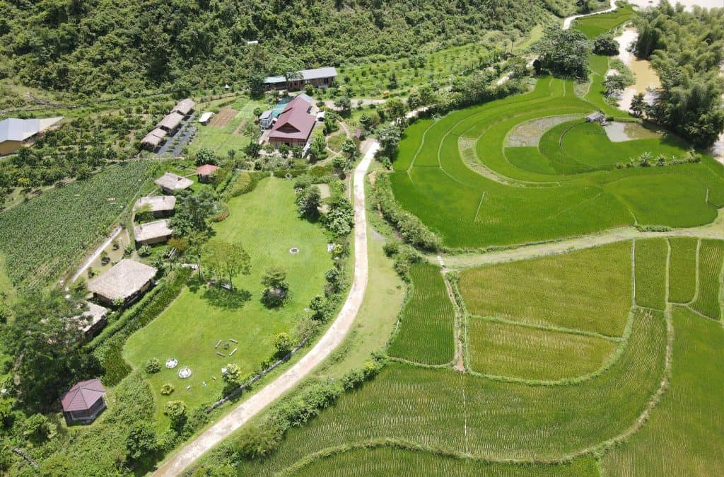 Hanoi countryside with lush rice paddies and scenic rural landscape, perfect for a peaceful retreat.