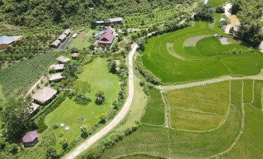 Hanoi countryside with lush rice paddies and scenic rural landscape, perfect for a peaceful retreat.