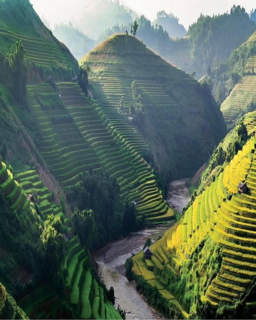 Rice terraces and river landscape in Vietnam.