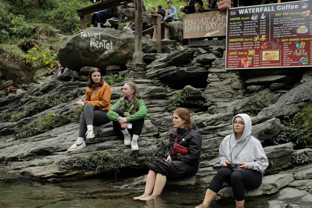 Waterfall hot spring with relaxing atmosphere in Ha Long Bay.
