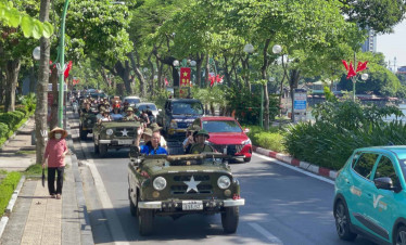 Hanoi jeep tour with vibrant city views and exciting motorbike rides through bustling streets.