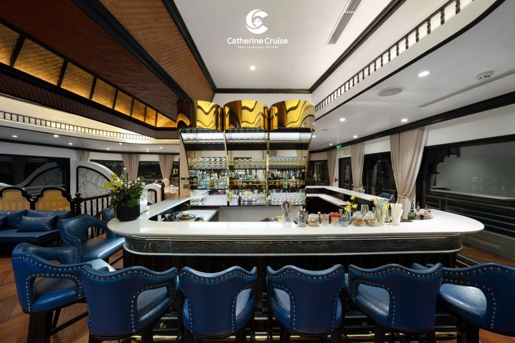 Luxurious cruise bar with elegant design and premium drinks setup at Catherine Cruise.