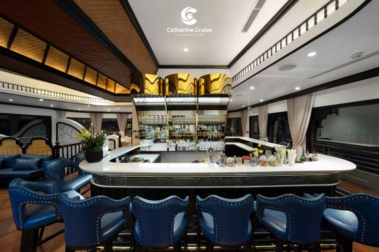 Luxurious cruise bar with elegant design and premium drinks setup at Catherine Cruise.