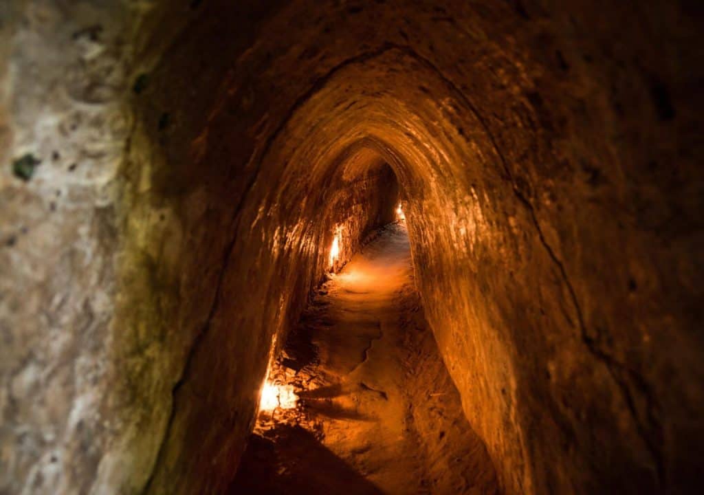 Cu Chi Tunnels underground passageway in Vietnam.