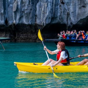 halong-bay-symphony-cruise-yellow-kayak-bamboo-boat-viettrendtour