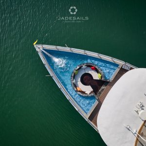 Aerial view of bow jacuzzi pool on Jade Sails.
