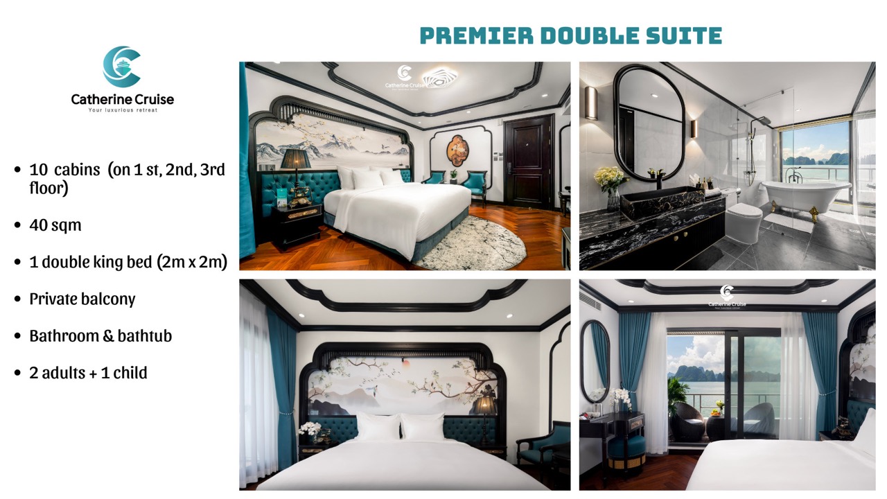 Luxurious double suite bedroom with balcony at Catherine Cruise ViettrendTour.