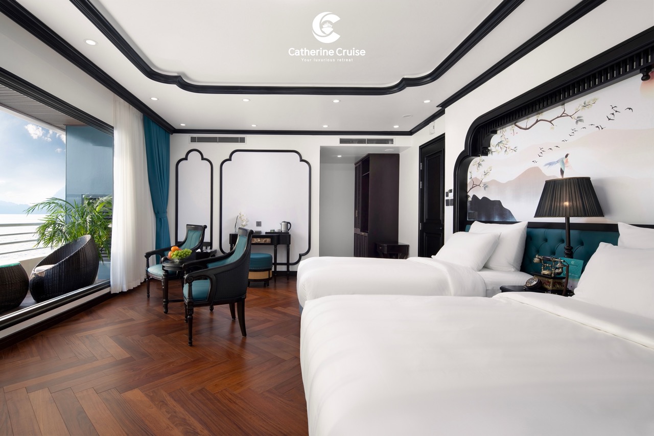 Luxury ocean view hotel room with modern decor and private balcony at ViettrendTour.