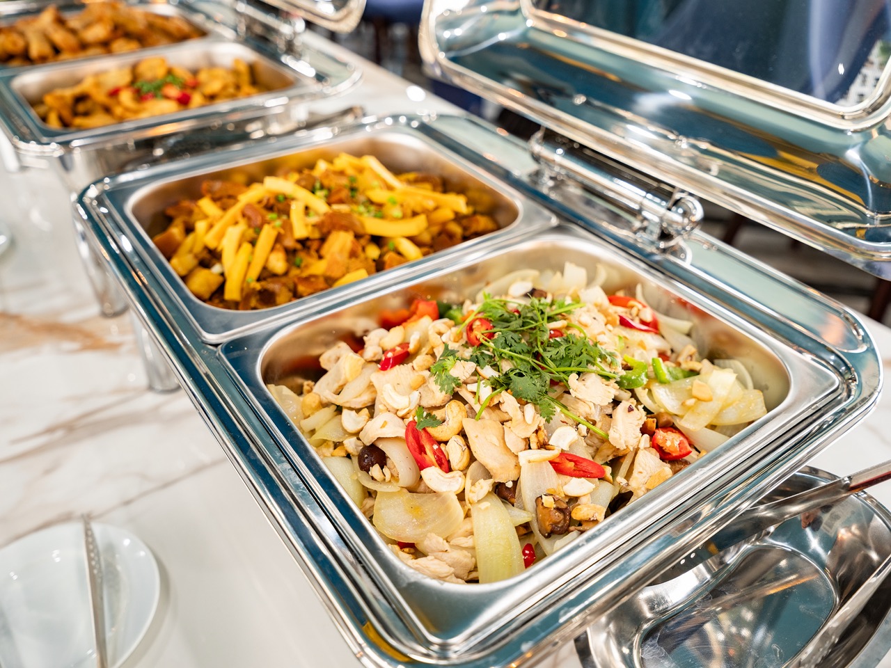 Scenic Halong Bay cruise balcony with delicious seafood and local dishes, relaxing atmosphere, and s.