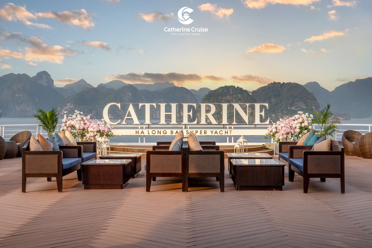 Luxury yacht deck with Seaview, decorated with flowers and modern seating, perfect for unforgettable cruises.