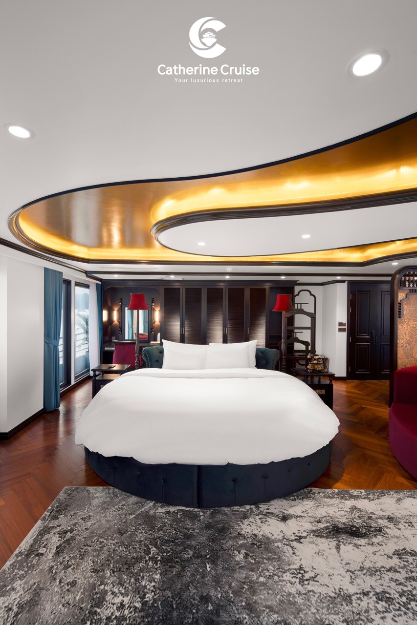 Luxurious hotel bedroom with modern decor and elegant lighting, perfect for a relaxing getaway.