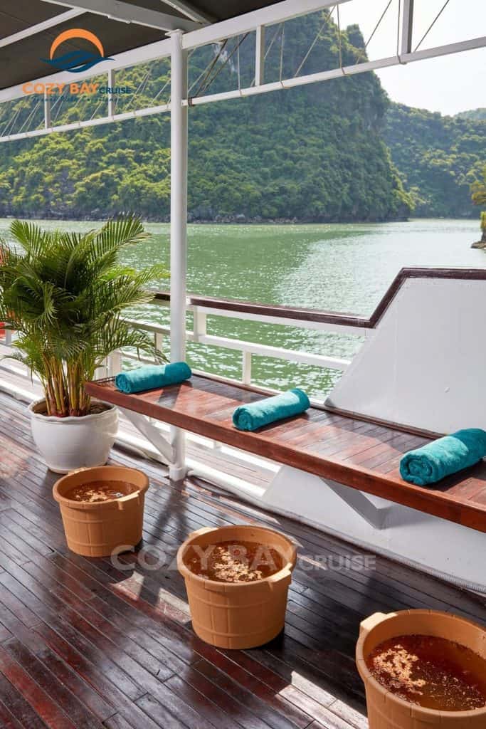 Relaxing bay view with lush green mountains and calm waters.