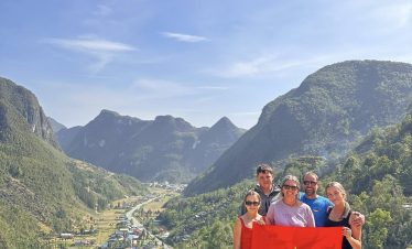 Spectacular mountain landscape with lush greenery and deep valleys, perfect for trekking and adventu.