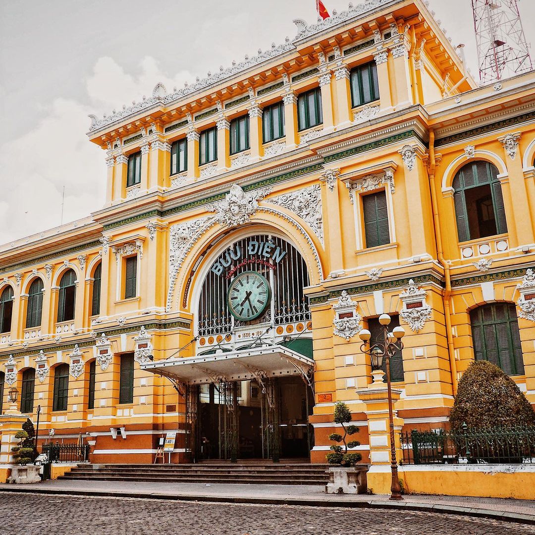 Hanoi train station showcasing classic architecture and vibrant colors, perfect for capturing the es.