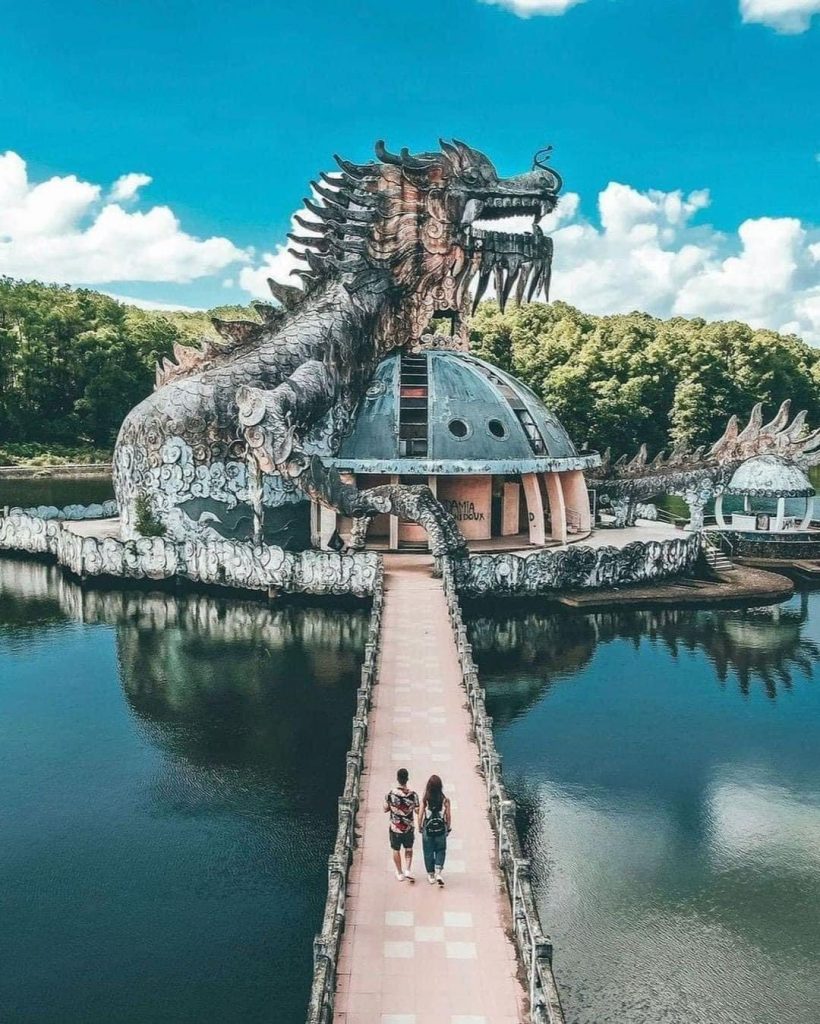 Dragon-shaped architecture at the historic site in Hue, Vietnam, showcasing cultural heritage and tr.