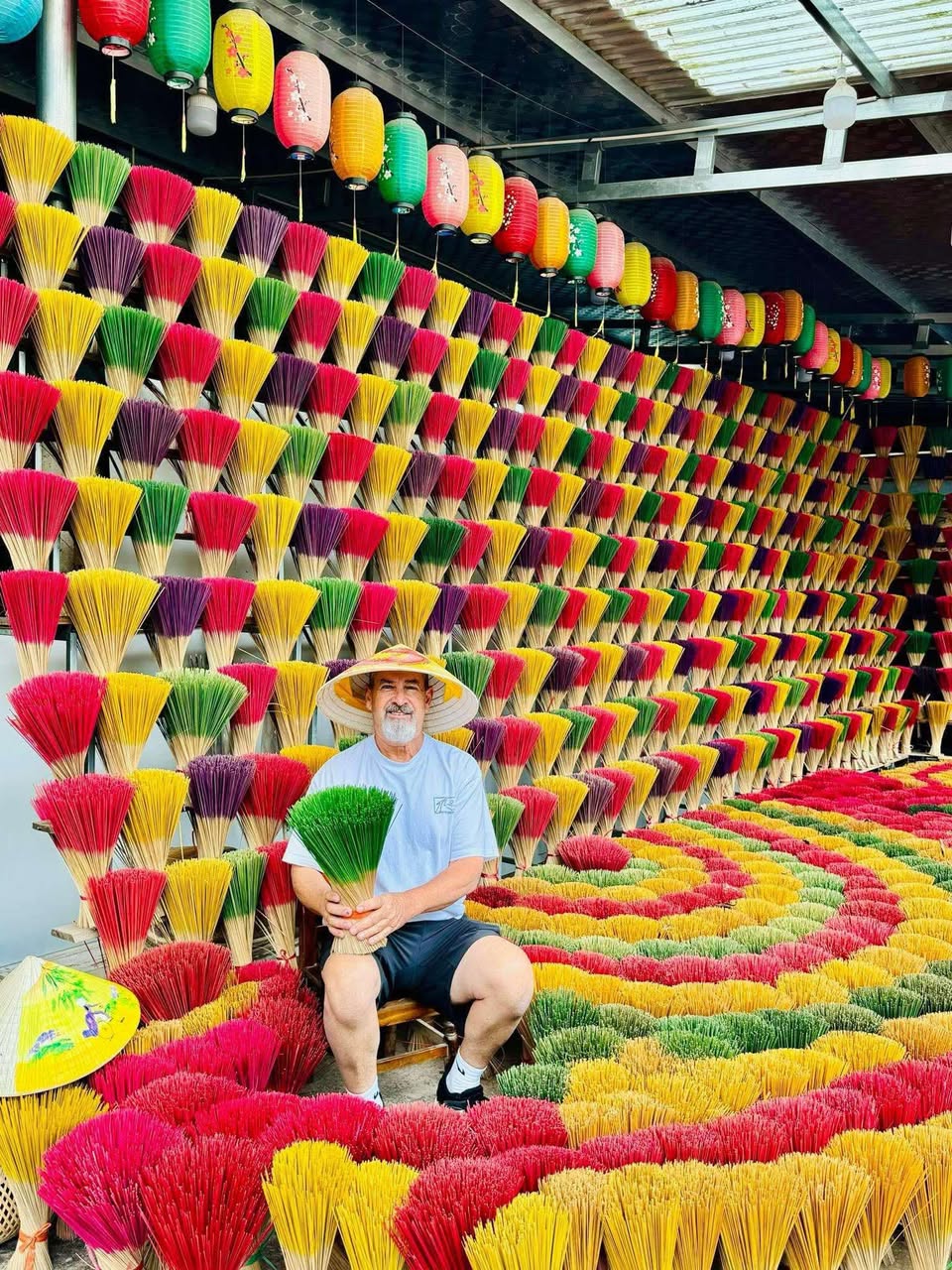 Colorful lanterns and traditional crafts in Vietnam.