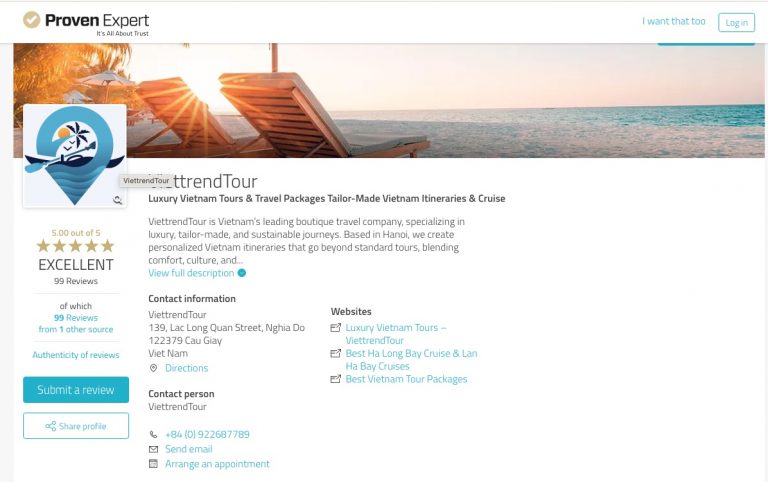 ViettrendTour ProvenExpert 5-star verified reviews – trusted Vietnam tour operator