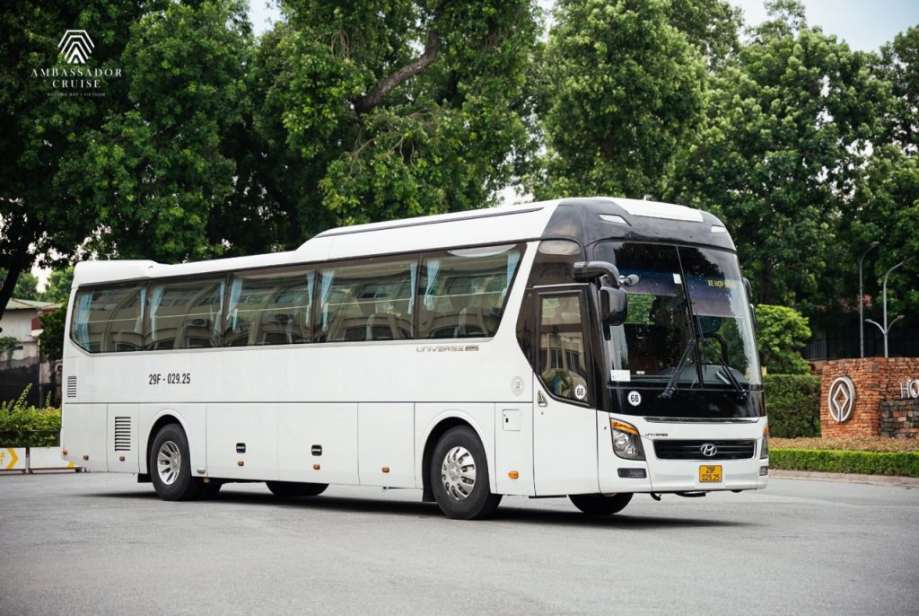 Modern bus for Halong Bay cruise transfer.