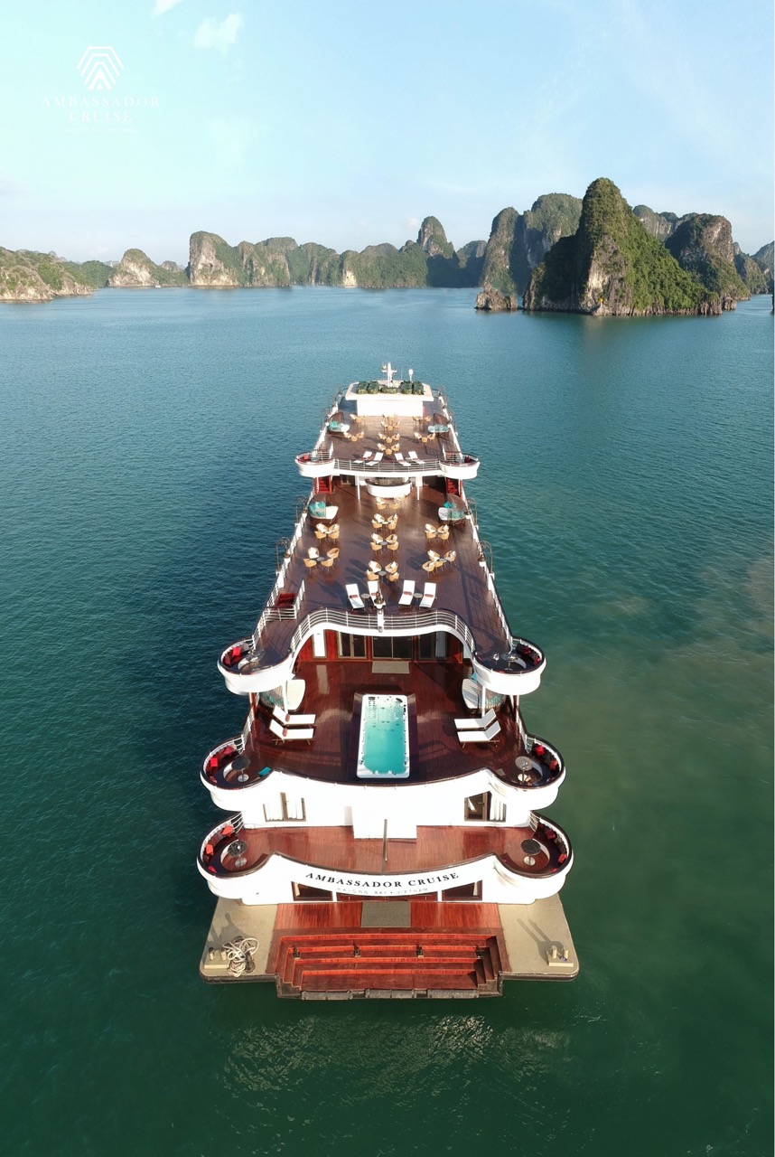 ViettrendTour Ambassador Cruise Halong Bay 2 Nights - Stunning view of limestone karsts and emerald.