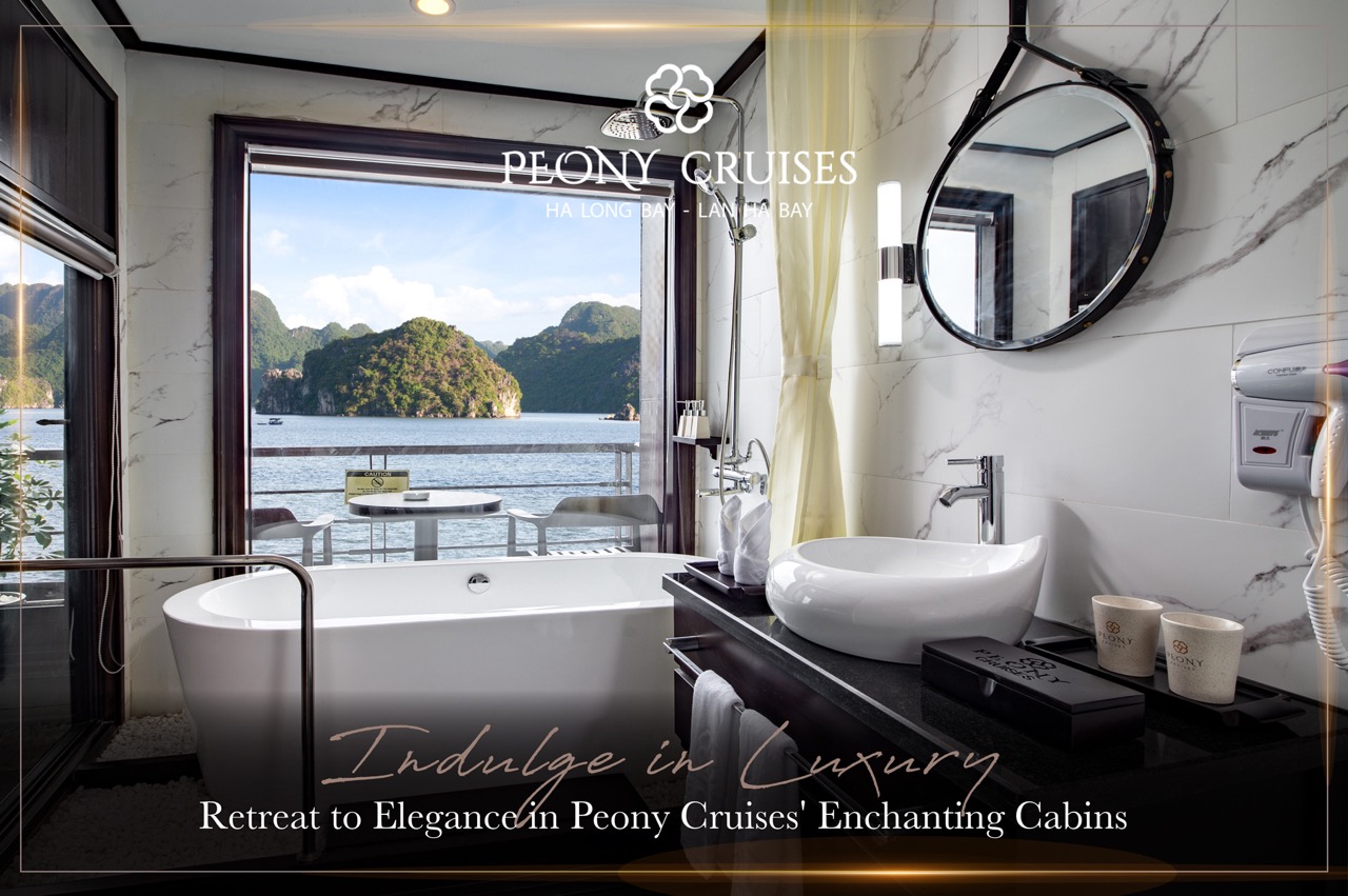 Elegant Halong Bay cruise balcony with stunning mountain views and serene waters.