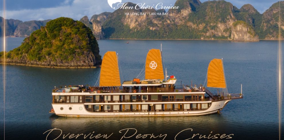 Peony Cruise Halong Bay - Golden sails meet emerald islands—Peony Cruises gliding across Lan Ha Bay. Create your tailor-made voyage with ViettrendTour. WhatsApp +84 898 265 688.
