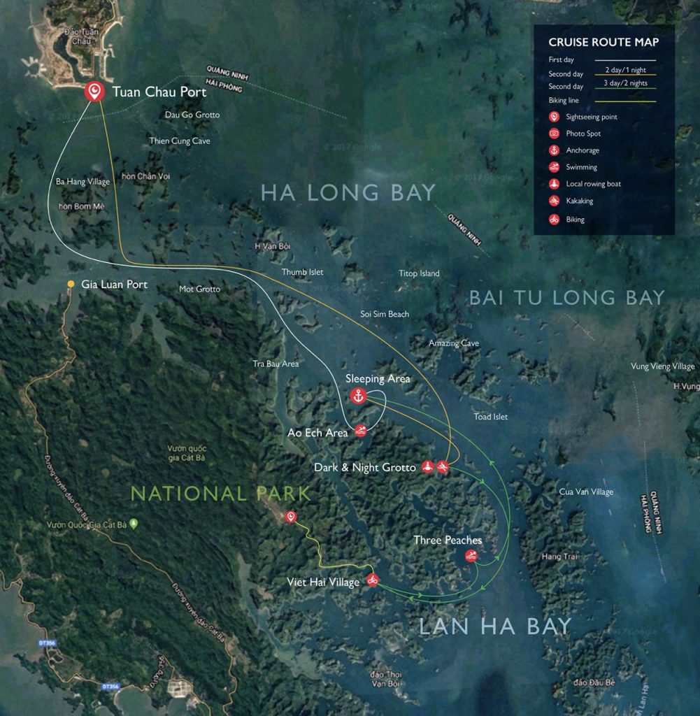 Stunning Ha Long Bay cruise map showcasing scenic routes and popular sightseeing spots in Vietnam.