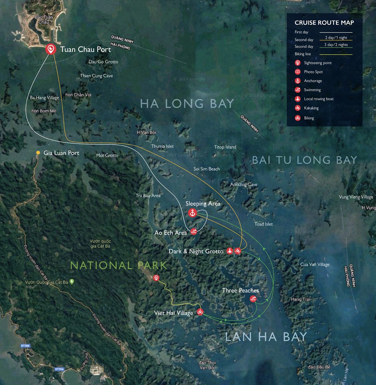 Stunning Ha Long Bay cruise map showcasing scenic routes and popular sightseeing spots in Vietnam.