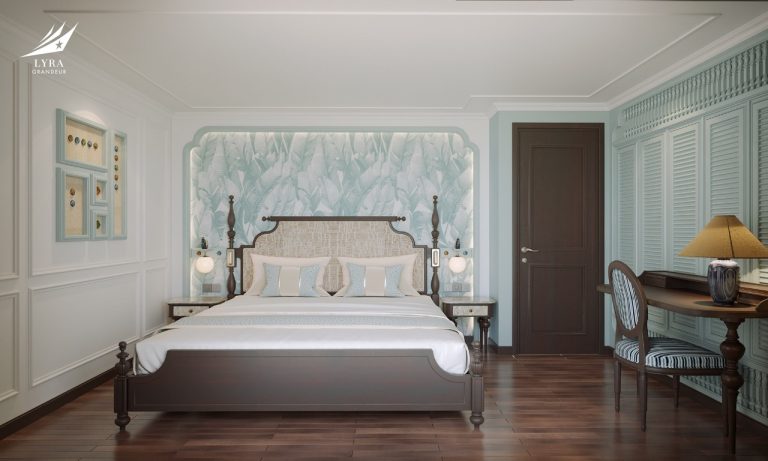 Elegant tropical hotel bedroom with nature-inspired decor and cozy ambiance for a luxurious stay - Lyra Grandeur Lan Ha Bay Cruise