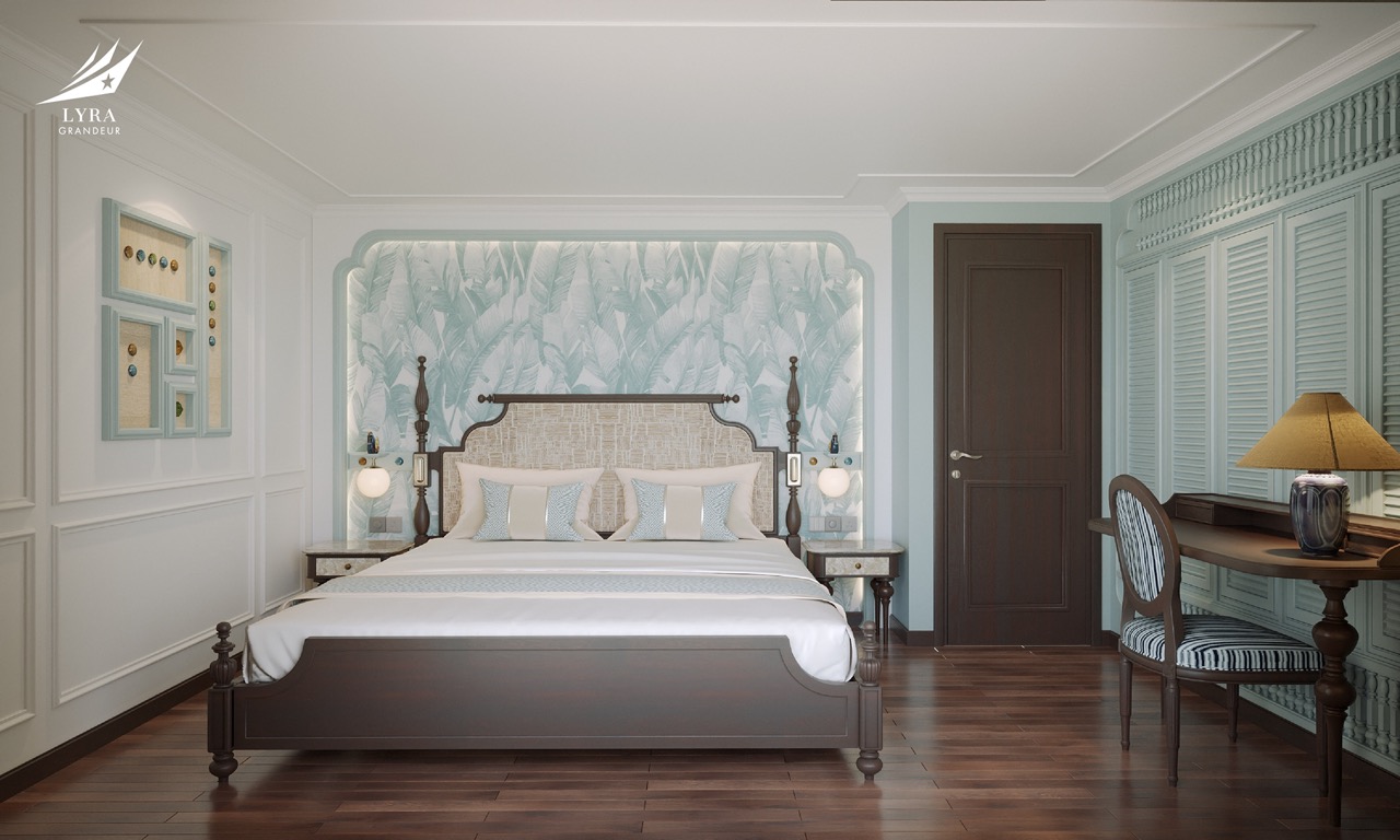 Elegant tropical hotel bedroom with nature-inspired decor and cozy ambiance for a luxurious stay - Lyra Grandeur Lan Ha Bay Cruise