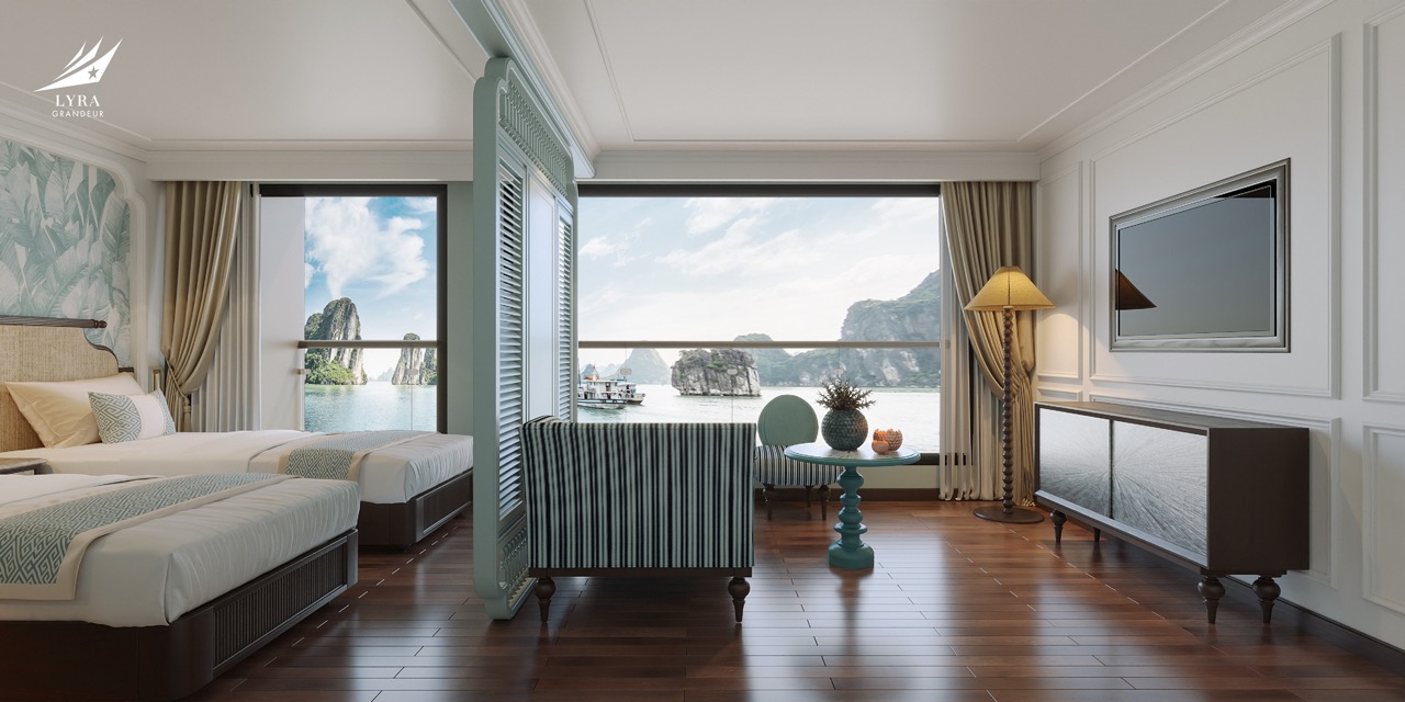 Luxurious hotel room with ocean view and modern decor, perfect for relaxing vacations in Vietnam.
