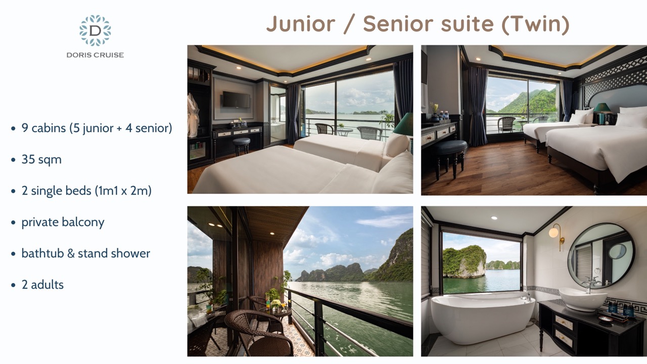 Scenic Halong Bay cruise balcony showcasing tranquil waters and lush islands, perfect for a memorabl.