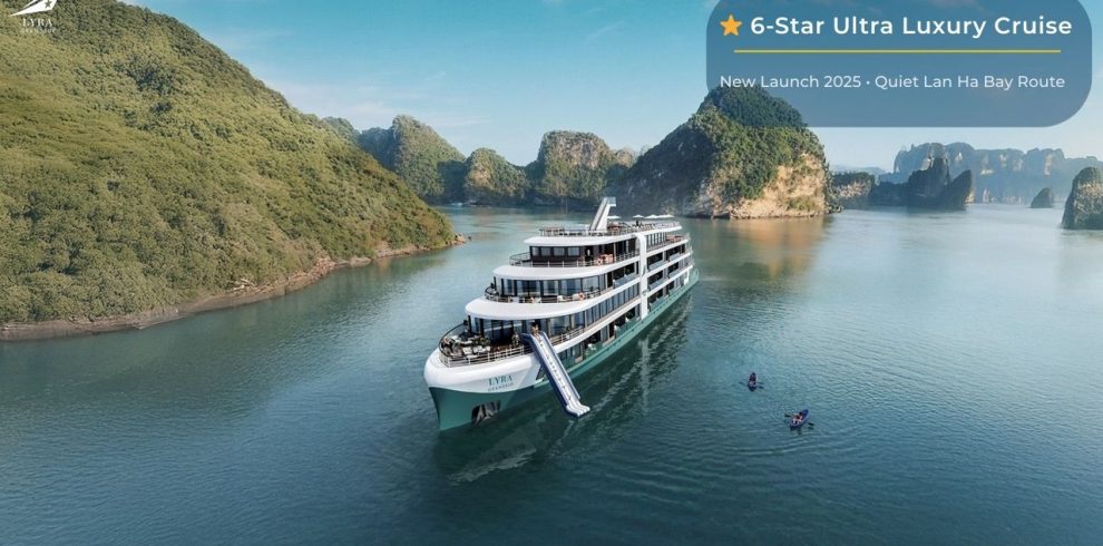 Luxurious 6-star cruise on Halong Bay, Vietnam with stunning limestone islands.