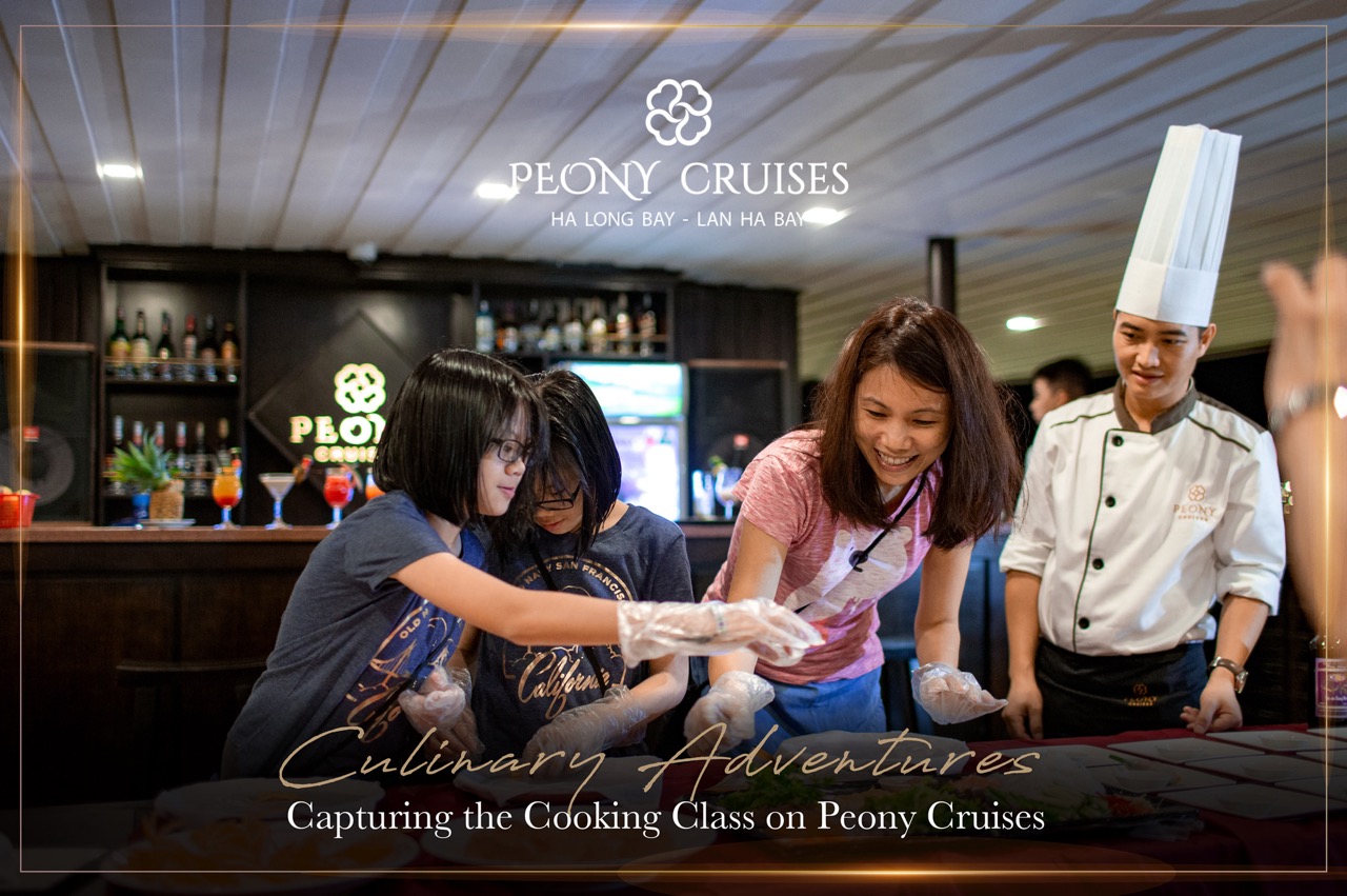 Enjoy a cooking class on Peony Cruise in Halong Bay with happy travelers and professional chefs.