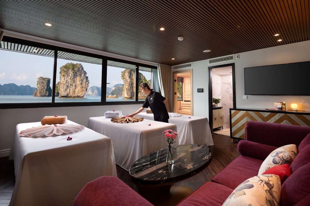 Stunning sea view from luxury massage room at ViettrendTour resort in Vietnam.