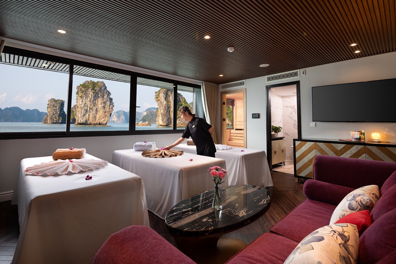 Stunning sea view from luxury massage room at ViettrendTour resort in Vietnam.