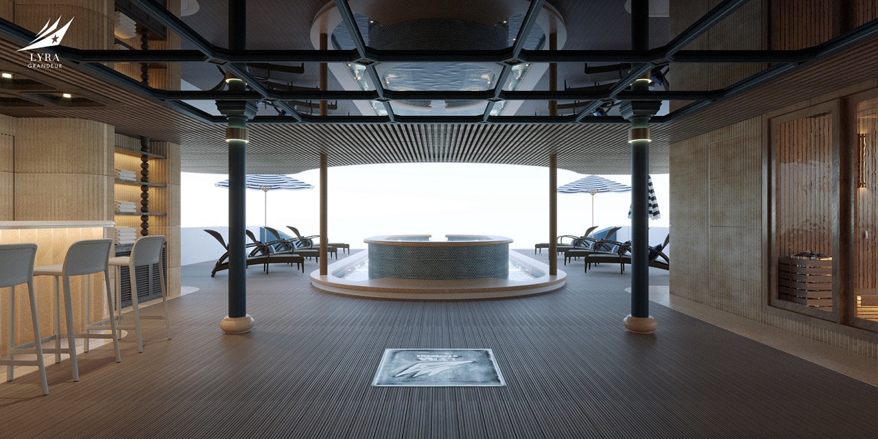 Luxurious rooftop infinity pool with sun loungers and ocean view at ViettrendTour resort.