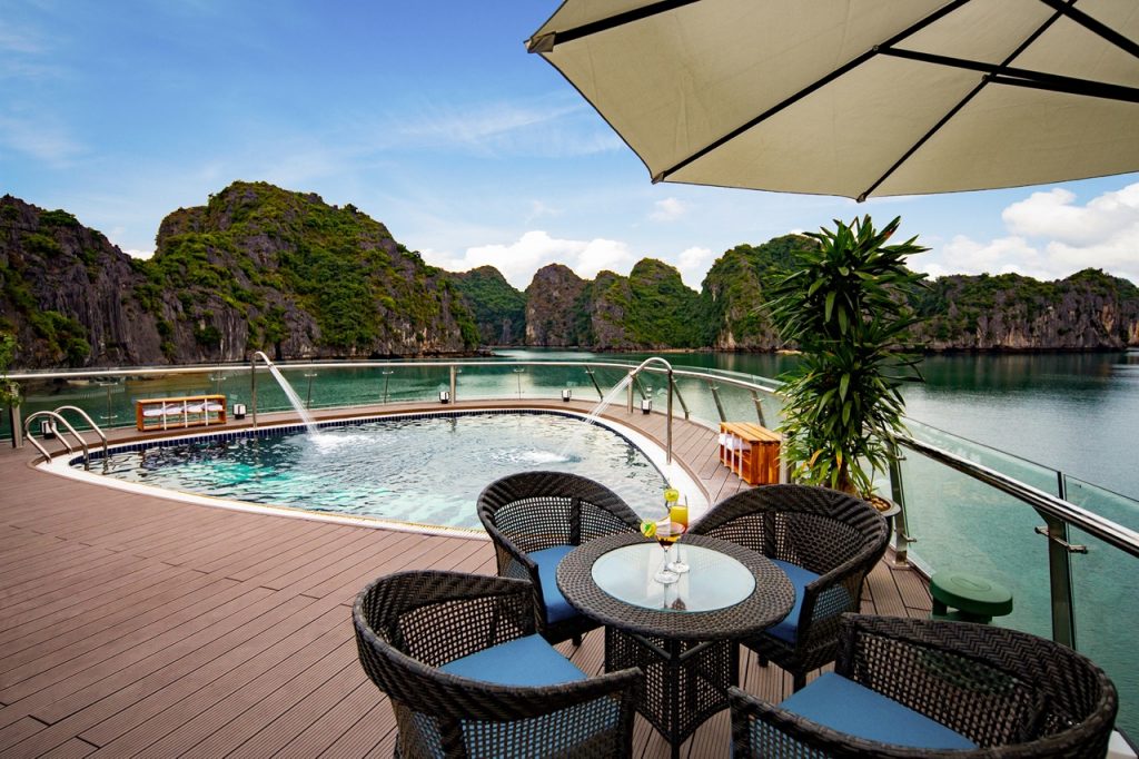 Luxury infinity pool with scenic island views in Vietnam - perfect for vacation relaxation.