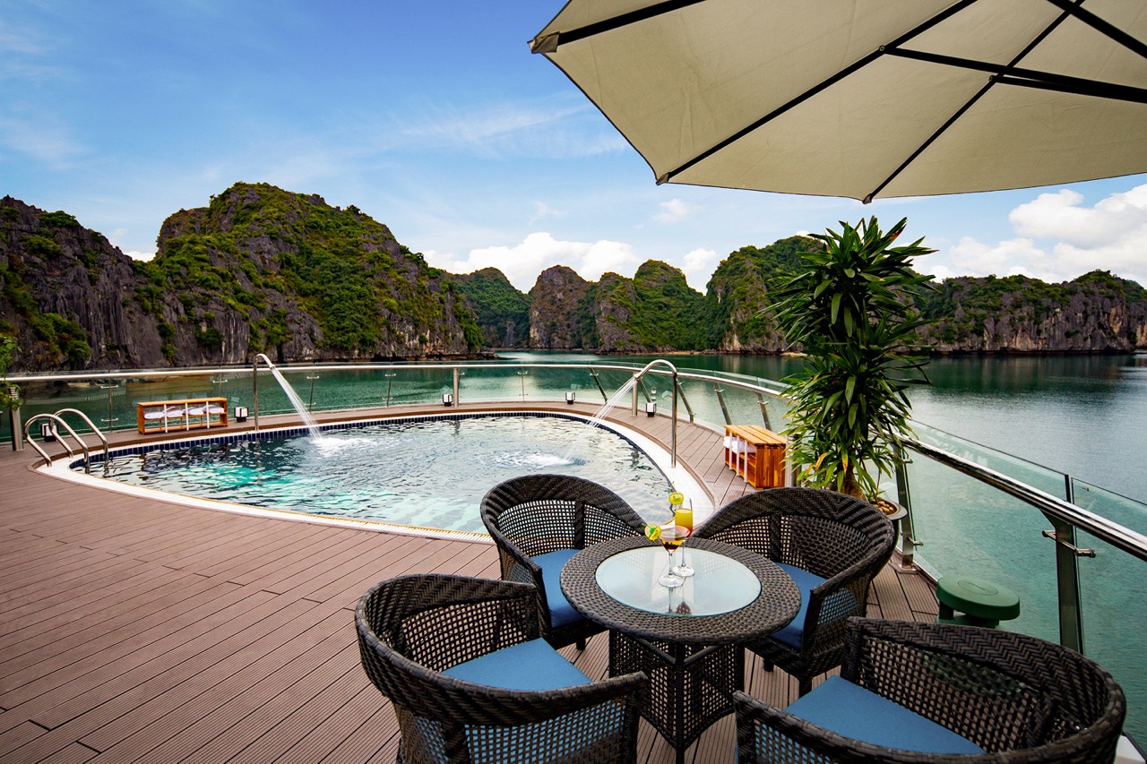Luxury infinity pool with scenic island views in Vietnam - perfect for vacation relaxation.