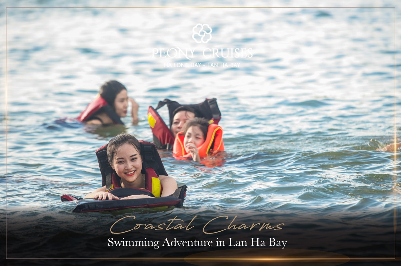 Beautiful women enjoying kayaking on Halong Bay during sunset, scenic and relaxing travel experience.