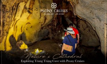 Exploring Halong Bay caves with travelers enjoying the stunning natural formations and adventurous a.