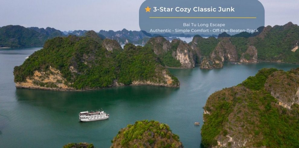 Stunning Halong Bay scenery with cruise ship and lush islands, perfect for a luxurious getaway.