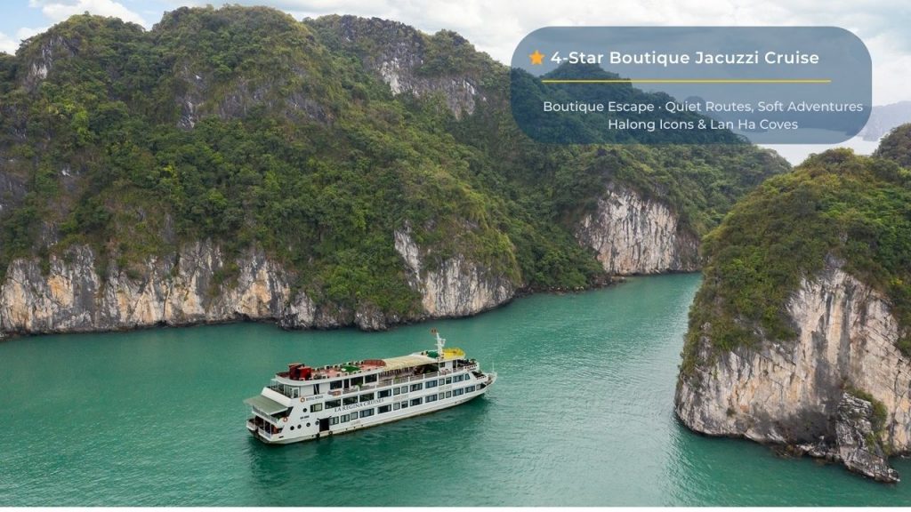 Stunning Halong Bay cruise scene with lush green islands and emerald waters, perfect for a memorable.