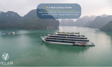 Stunning Halong Bay cruise with panoramic balcony views and serene waters, perfect for a luxurious 2.