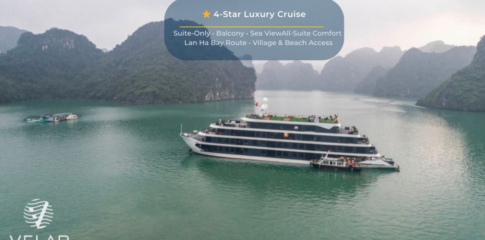 Stunning Halong Bay cruise with panoramic balcony views and serene waters, perfect for a luxurious 2.