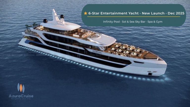 Luxury 6-star yacht with infinity pool, sky bar, spa, gym, launching Dec 2025.