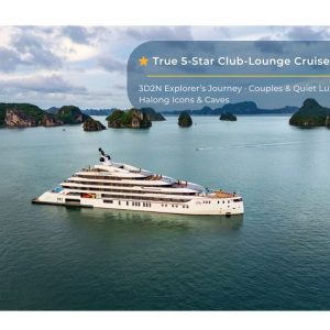Luxury yacht cruising Halong Bay on a 5-star lounge cruise.