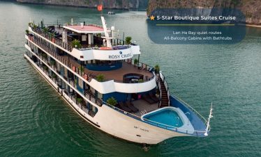Stunning Halong Bay cruise balcony view with all amenities and scenic surroundings.