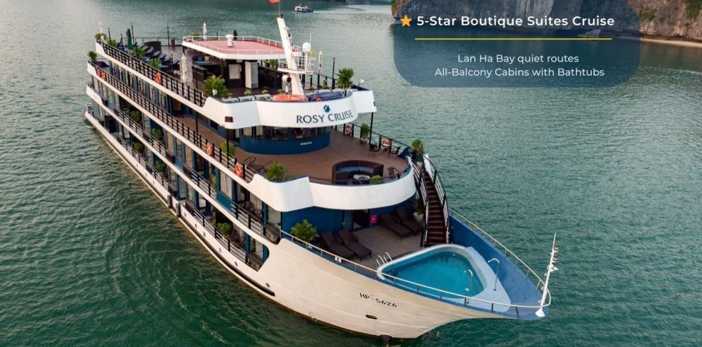 Stunning Halong Bay cruise balcony view with all amenities and scenic surroundings.