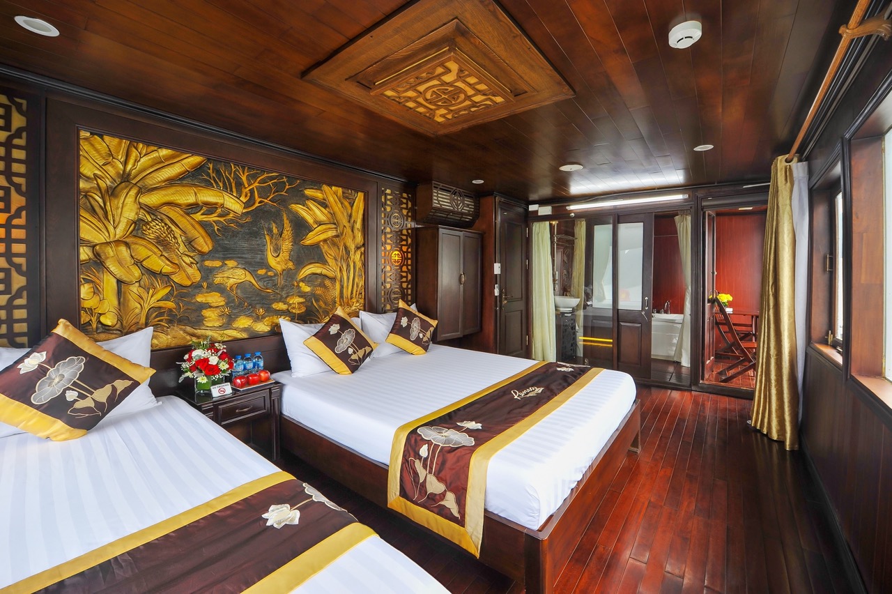 Elegant cruise balcony with scenic views in Bai Tu Long Bay for a memorable experience.
